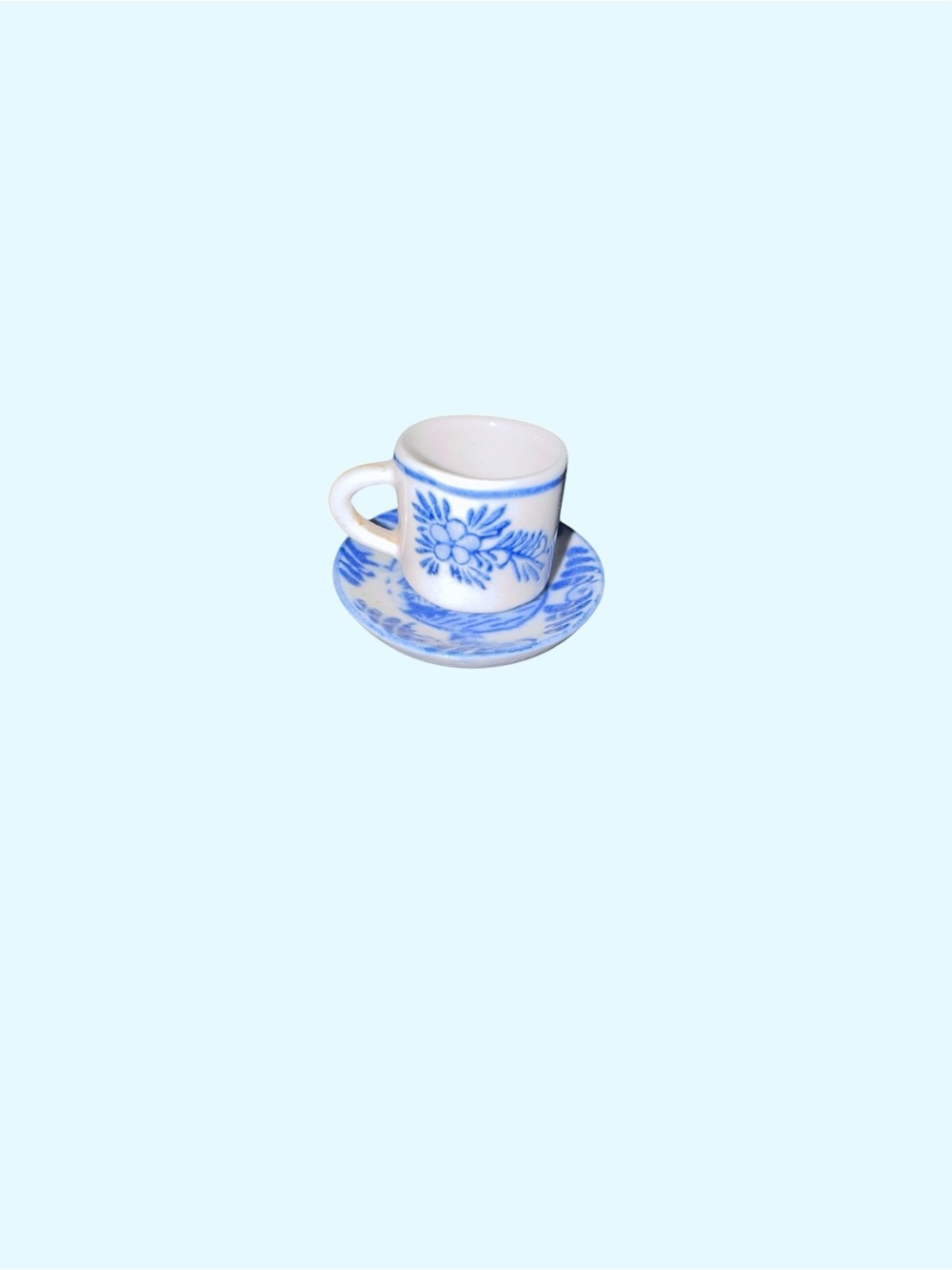 Vintage Miniature Blue & White Floral Tea Cup & Saucer Set